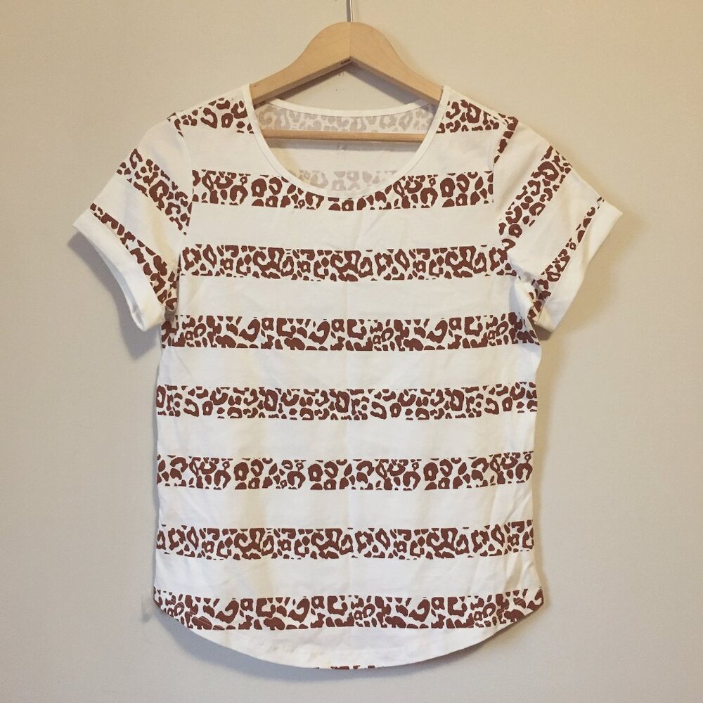 Cleo Organic Cotton Leopard Print Baby Tee Y2K Rosette Crop Top XS